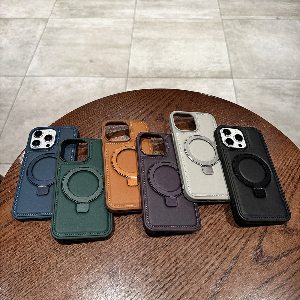 Phone Accessories Ring Holder - PU Leather Magnetic Case for Apple