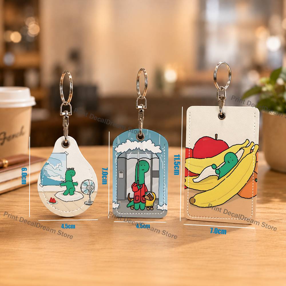 Airtag Holder Case - Green dinosaur Brachio PU Leather Card